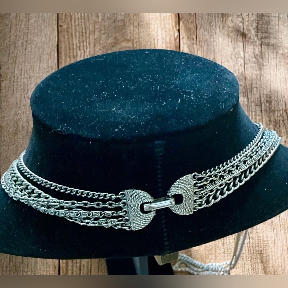 Vintage Silver Tone Multi Strand Chain Locket Necklace 25” Intricate Design - Picture 3 of 4